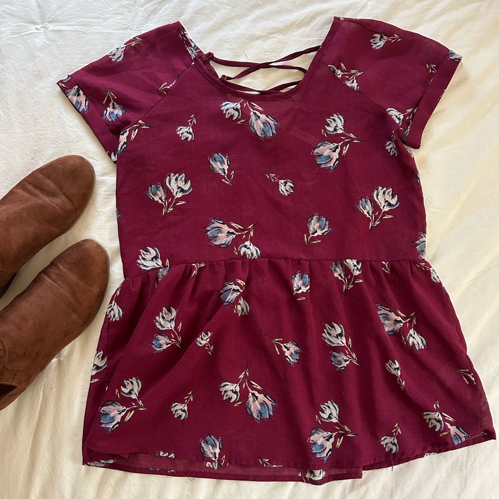 Maroon Floral Peplum Blouse